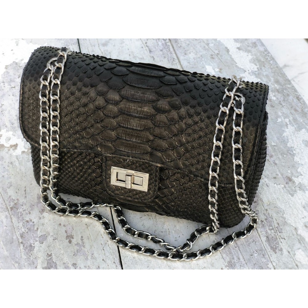 Flap Python Snake Exotic Leather Shoulder/Crossbody Modern Classic Sling Bag